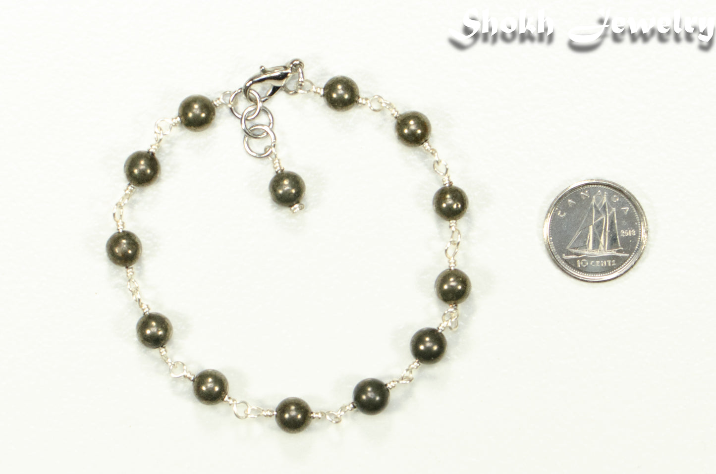 6mm Natural Pyrite Link Bracelet with Clasp