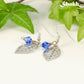 Filigree Silver Leaf Charm and Blue Glass Crystal Earrings for women.