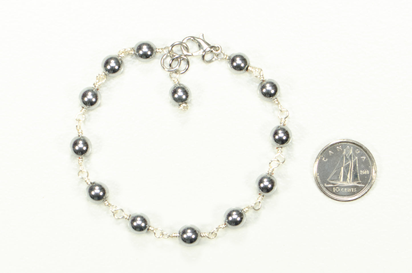 6mm Silver Hematite Link Bracelet with Clasp