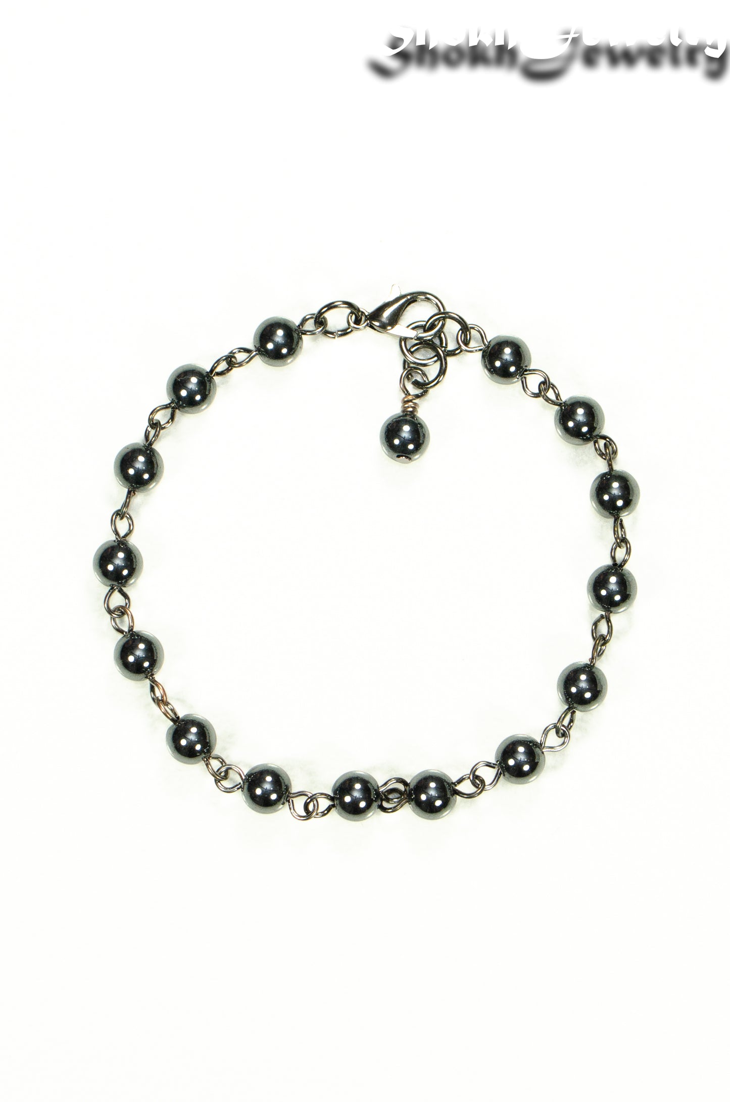 Top view of 6mm Hematite Link Bracelet for Women.