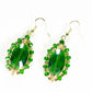 Top view of Oval Green Glass Crystal Wire Wrapped Earrings.