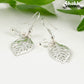 Filigree Silver Leaf Charm and Clear Glass Crystal Earrings for women.