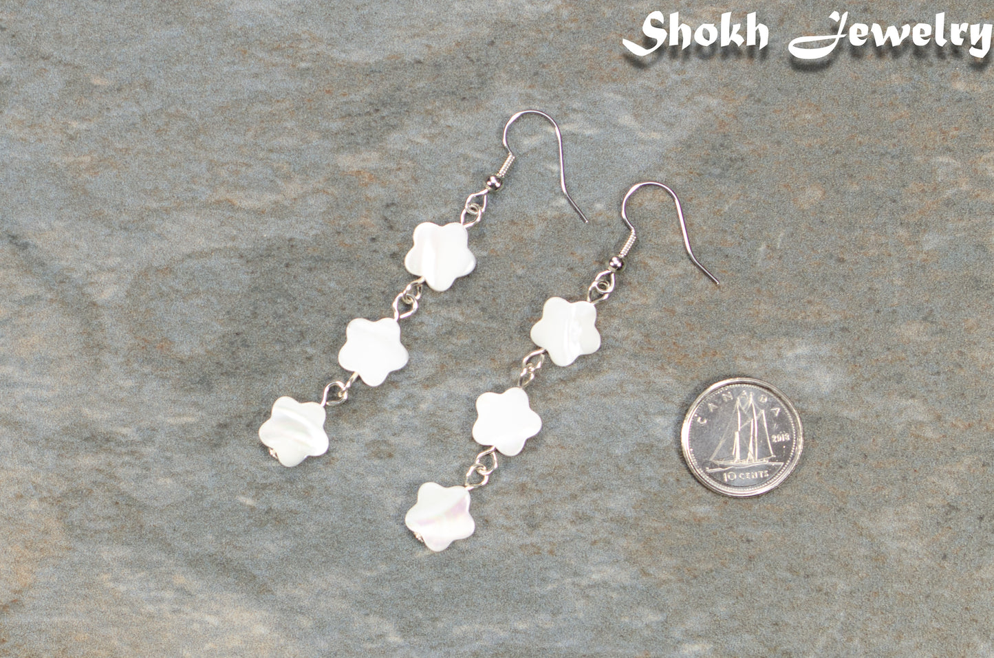 Long White Seashell Flower Earrings