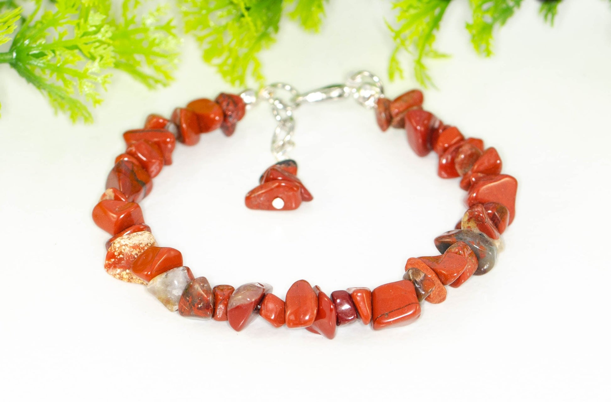 Natural Red Jasper Crystal Chip Bracelet.