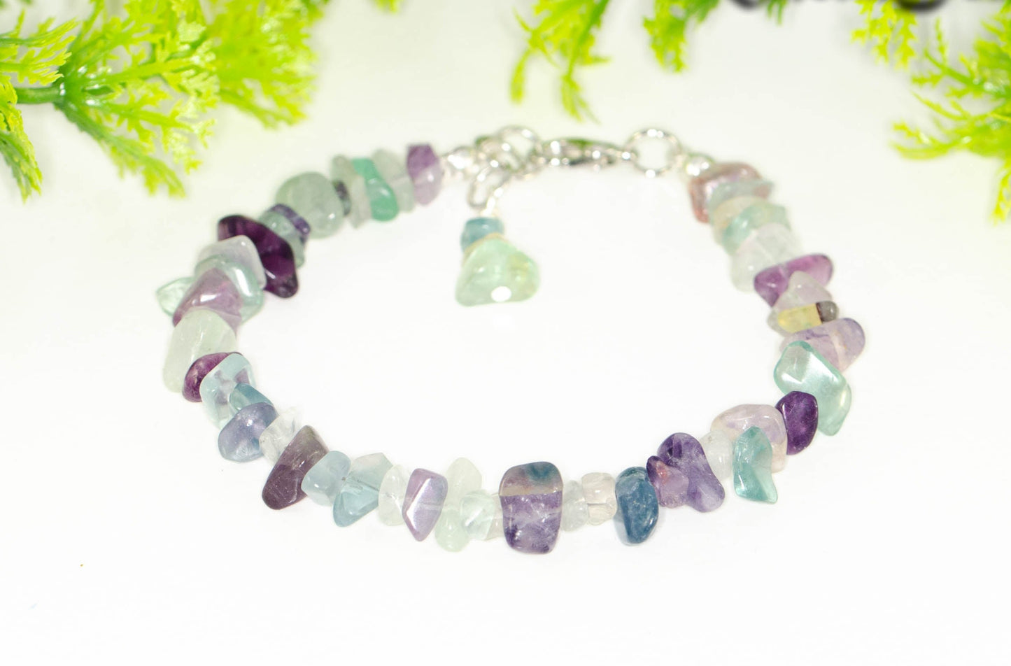 Natural Rainbow Fluorite Crystal Chip Bracelet.