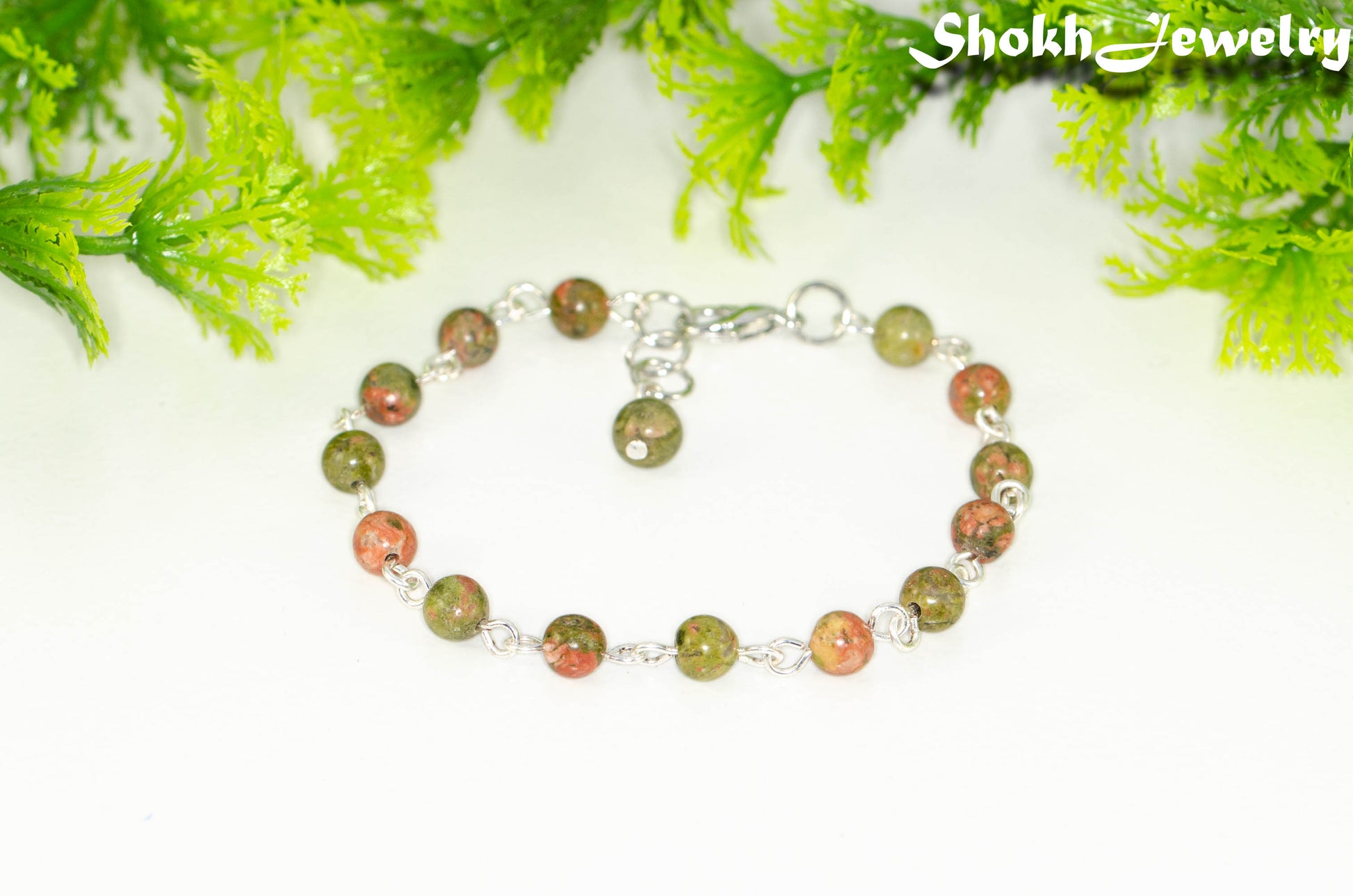 6mm Unakite Jasper Link Bracelet for Women.