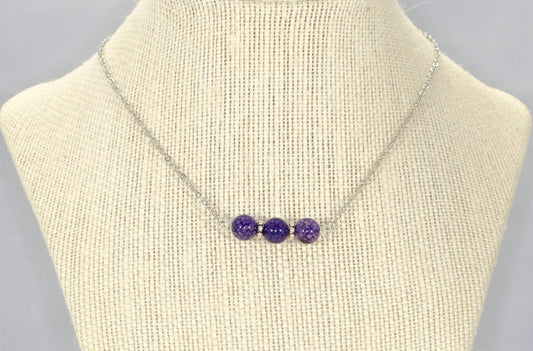 Purple Agate and Dainty Chain Choker Necklace displayed on a bust.