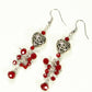 Top view of Tibetan Silver Heart and Red Beaded Cluster Earrings.