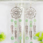 Close up of Extra Long Green Aventurine Dream Catcher Earrings.