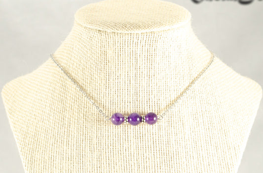 Amethyst and Dainty Chain Choker Necklace displayed on a bust.