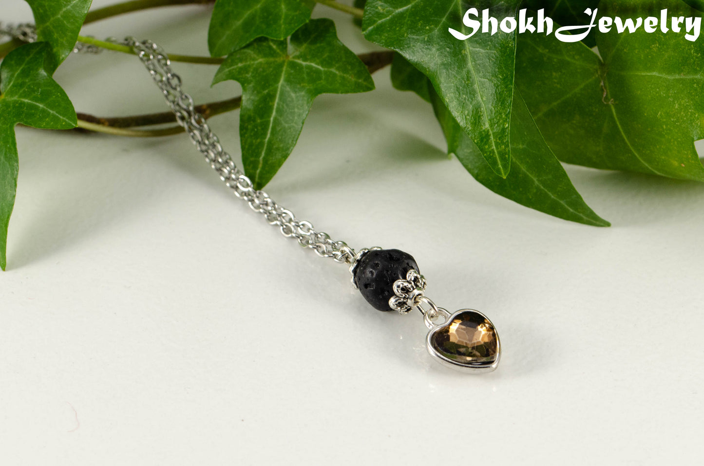 Lava Rock and Heart Shaped November Birthstone Choker Necklace.