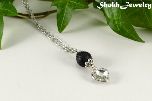 Lava Rock and Heart Shaped April Birthstone Choker Necklace.