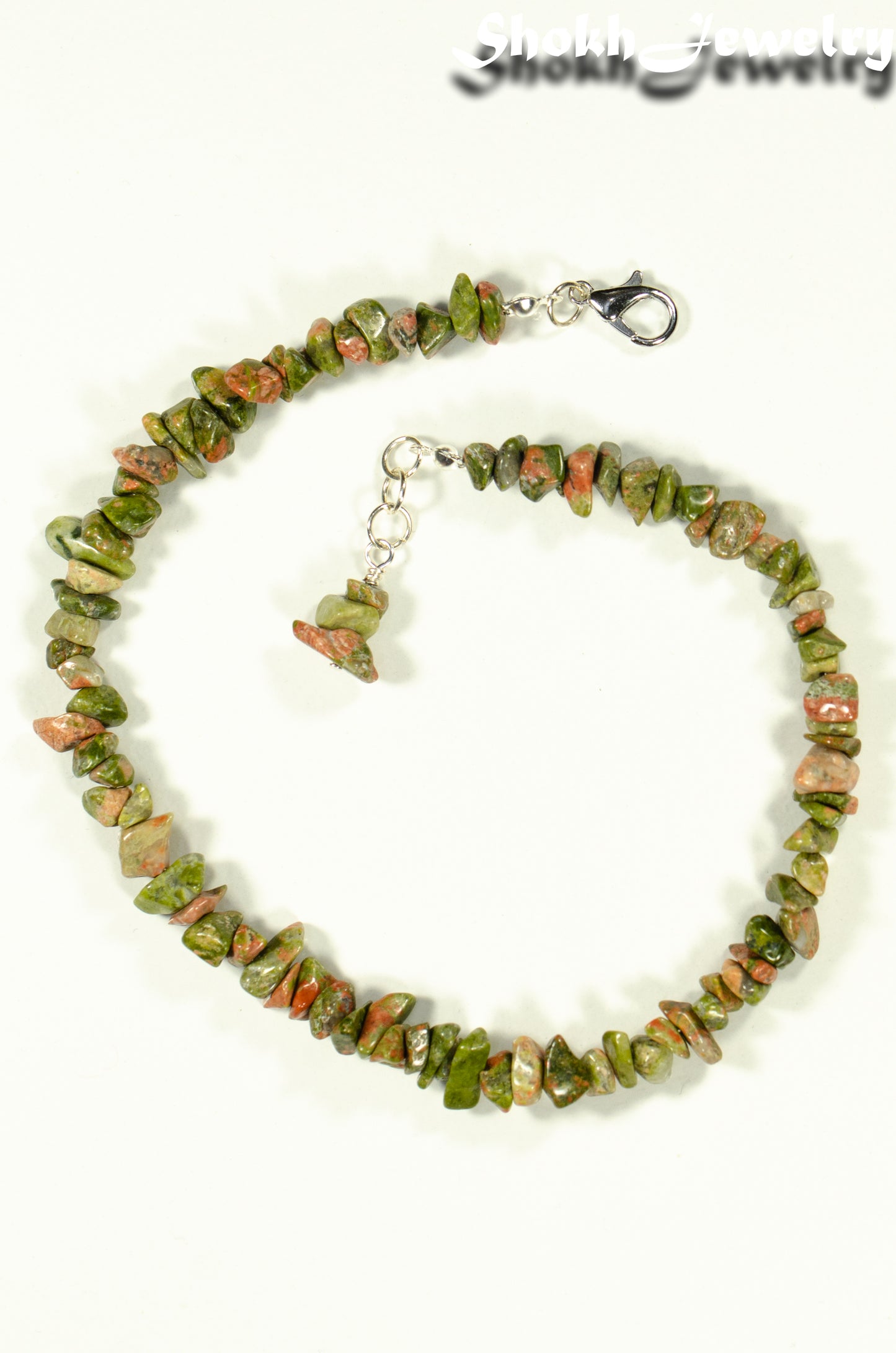 Natural Unakite Crystal Chip Anklet with lobster claw clasp.