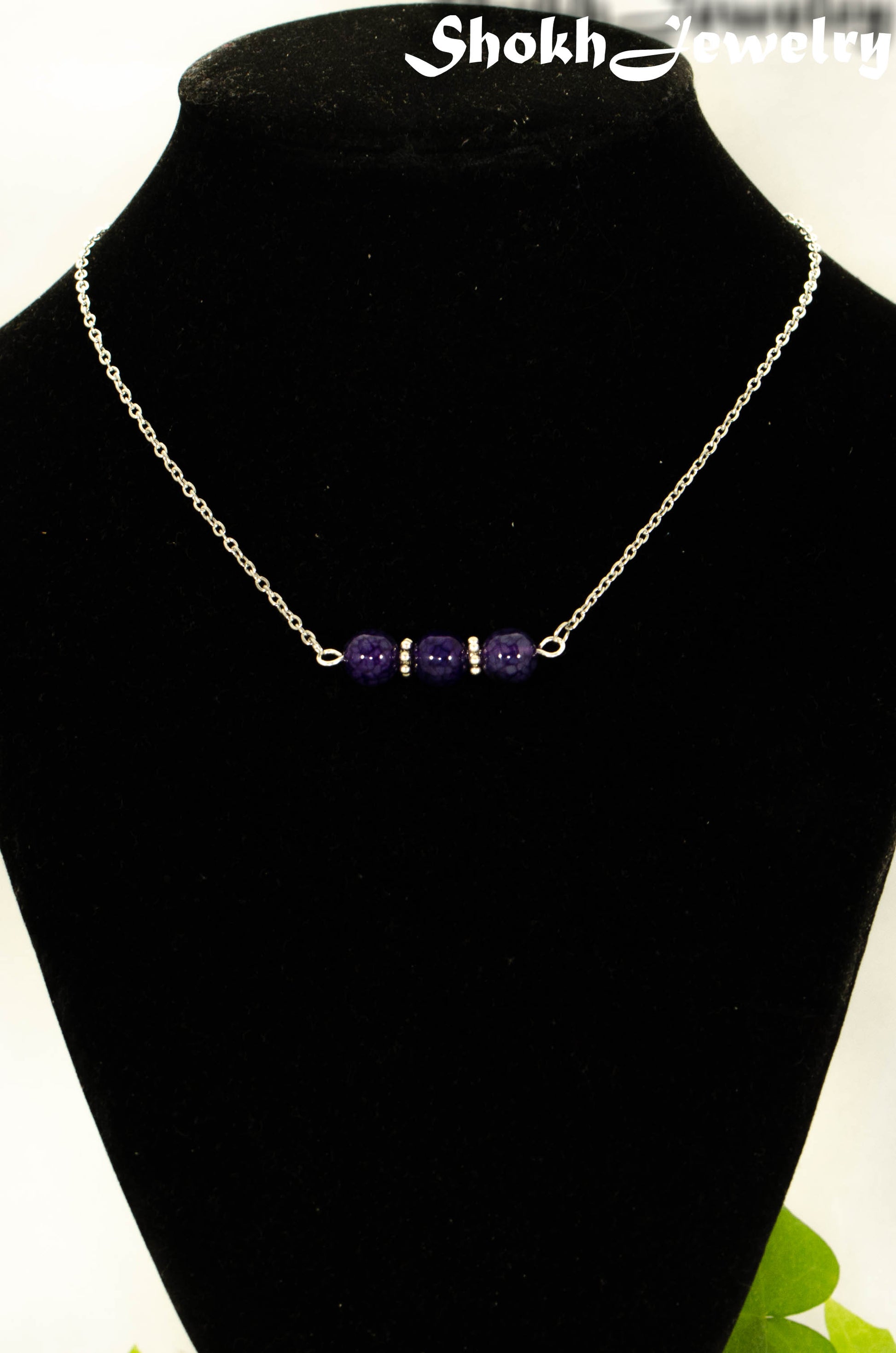 Purple Agate and Dainty Chain Choker Necklace.