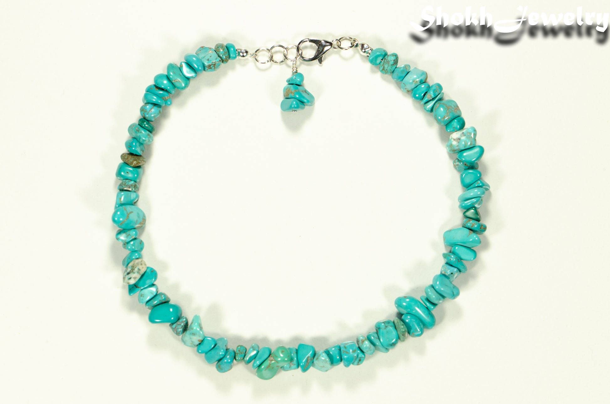 Top view of Natural Turquoise Crystal Chip Anklet.
