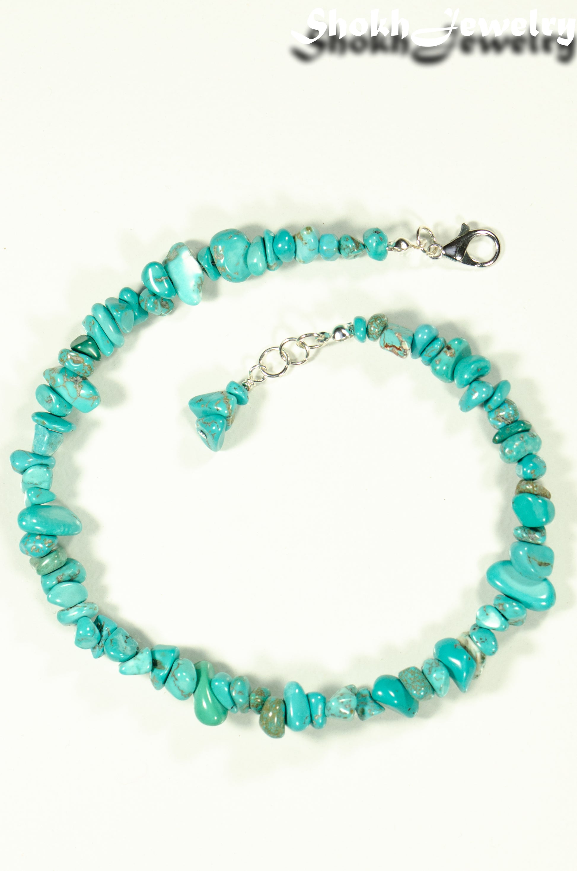 Close up of Natural Turquoise Crystal Chip Choker Necklace.