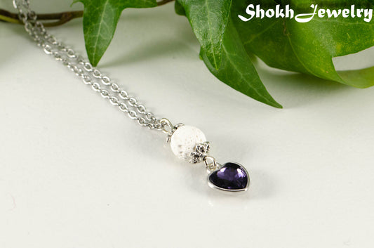 Lava Rock and Heart Shaped February Birthstone Choker Necklace.
