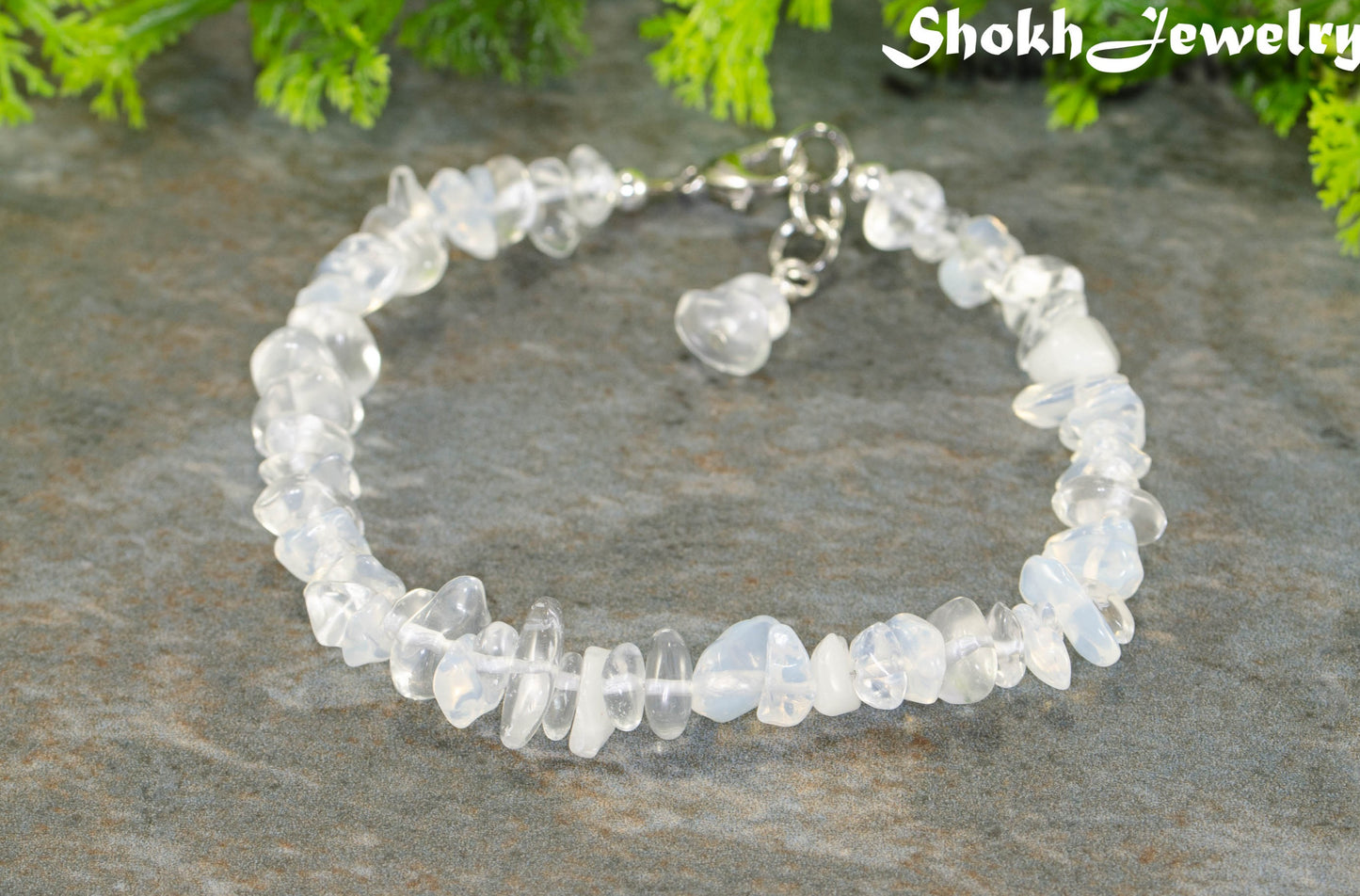 Natural White Opal Crystal Chip Bracelet.