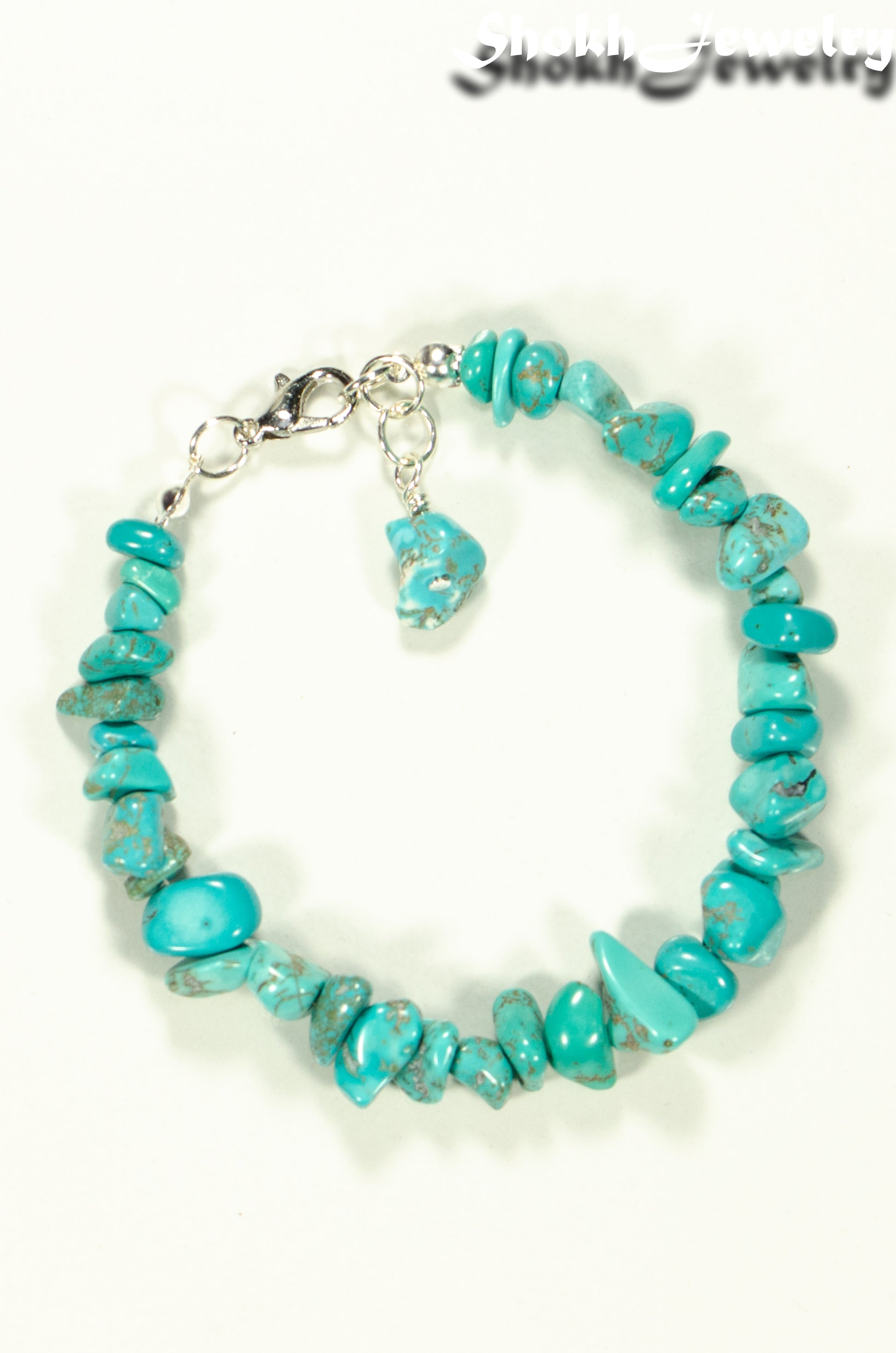 Top view of Natural Turquoise Crystal Chip Bracelet.