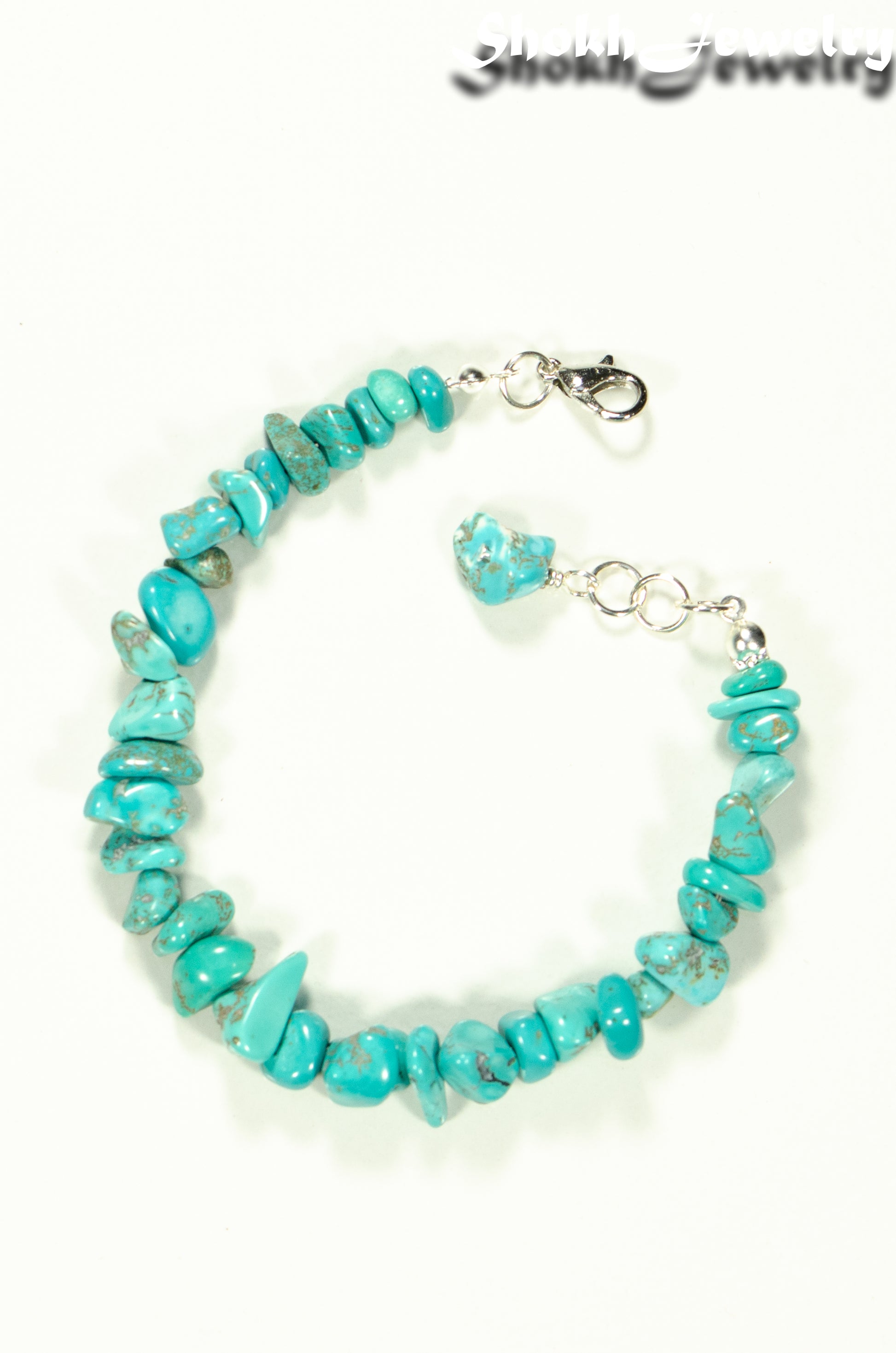 Natural Turquoise Crystal Chip Bracelet with lobster claw clasp.