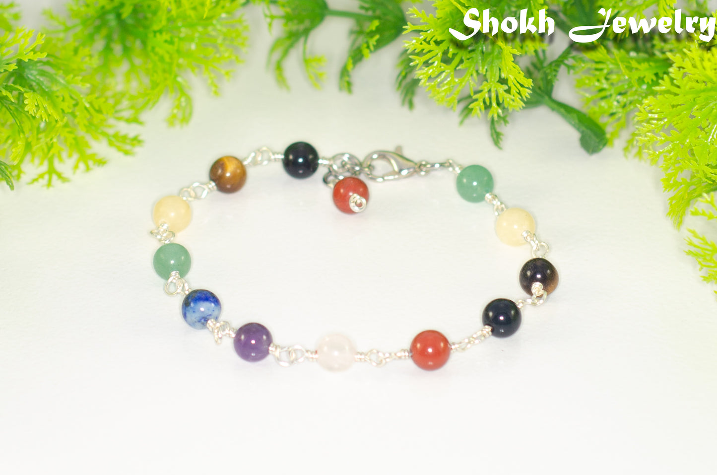 6mm Chakra Gemstone Link Bracelet with Clasp