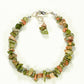 Natural Unakite Crystal Chip Bracelet with lobster claw clasp.