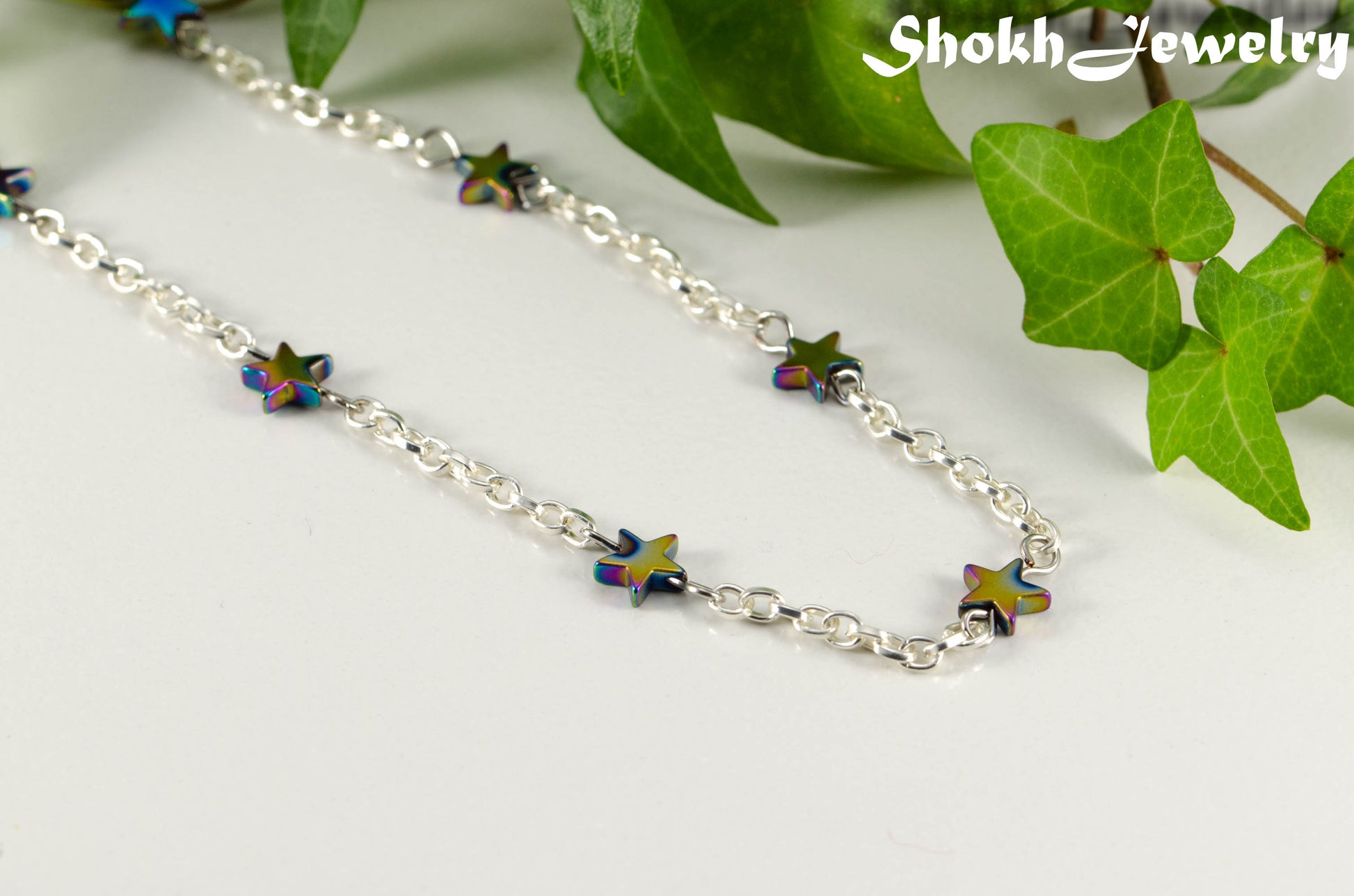 Rainbow Hematite Star and Chain Anklet.