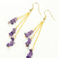 Top view of Long Gold Plated Chain and Amethyst Crystal Chip Earrings.