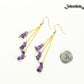 Long Gold Plated Chain and Amethyst Crystal Chip Earrings beside a dime.