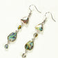 Top view of Long Abalone Shell and Glass Crystal Earrings.