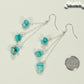 Long Silver Plated Chain and Turquoise Crystal Chip Earrings beside a dime.