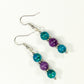 Top view of Purple Quartzite and Blue Jade Beaded Bar Earrings.