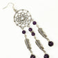 Top view of Extra Long Amethyst Dream Catcher Earrings.