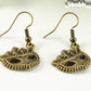 Close up of Antique Bronze Masquerade Mask Charm Earrings.