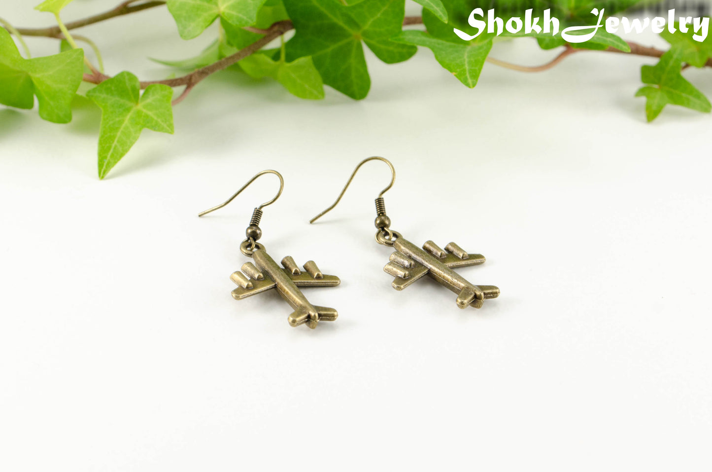 Antique Bronze 3D Plane Charm Earrings for women.