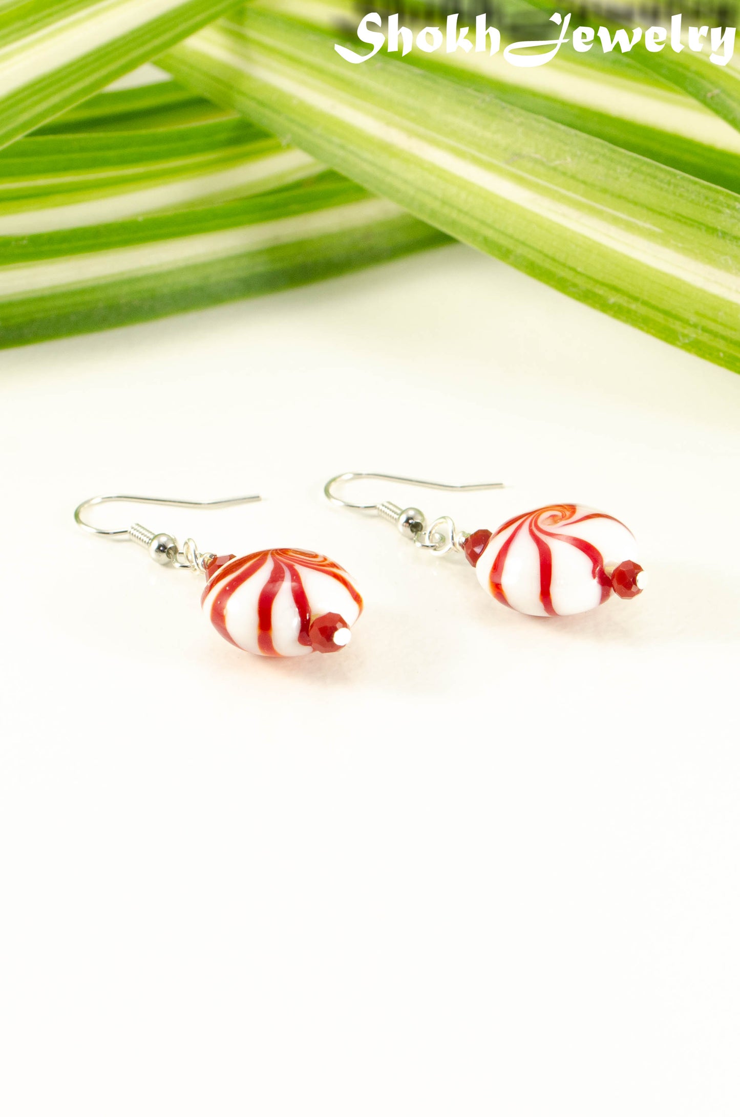 Christmas Peppermint Glass Bead Earrings.