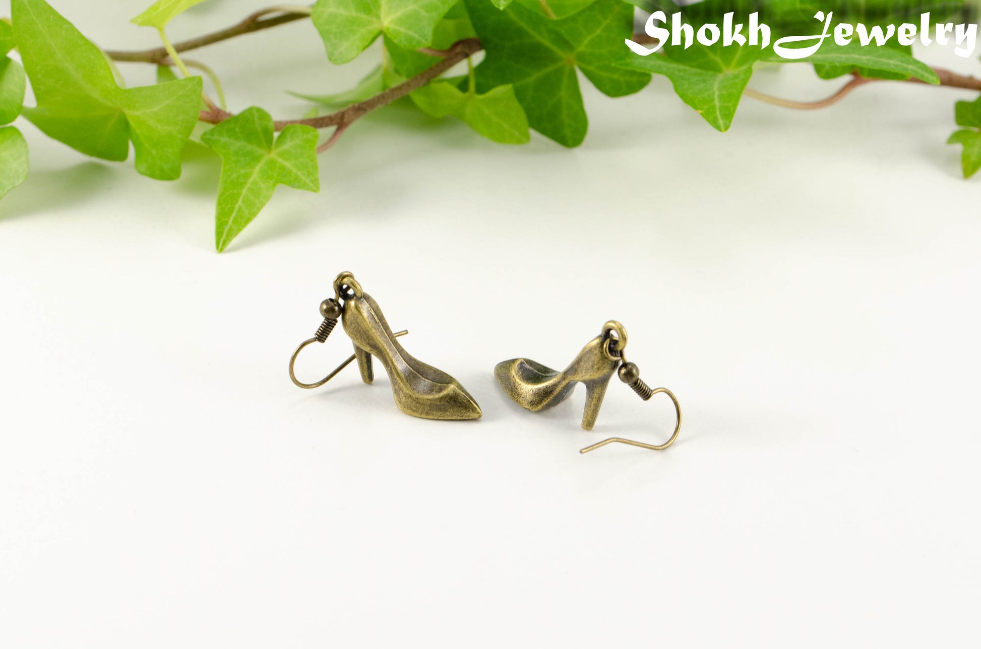 Antique Bronze High Heel Shoe Charm Earrings for women.