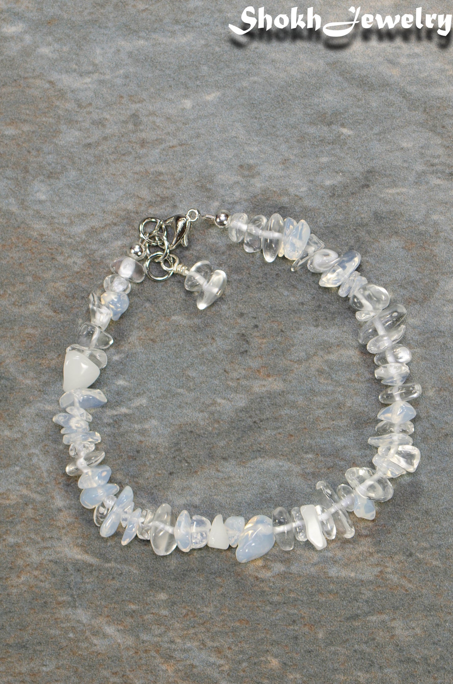 Top view of Natural White Opal Crystal Chip Bracelet.