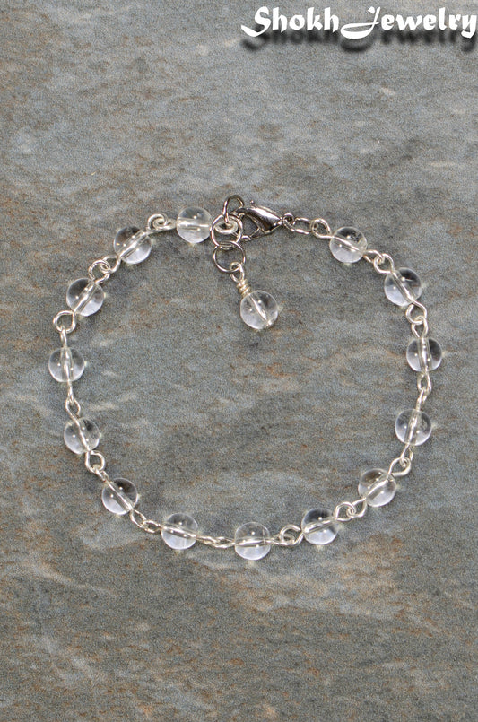 Top view of Handmade Clear Quartz Link Chain Anklet for Women.