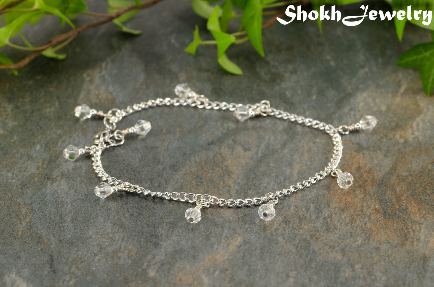 Clear Glass Crystal Dangle and Chain Anklet for women.
