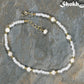 Top view of Freshwater Pearl and White Seed Bead Choker Necklace with Gold Plated Spacers.