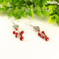 Tibetan Silver Heart and Red Beaded Cluster Earrings with silver tone ear wires.