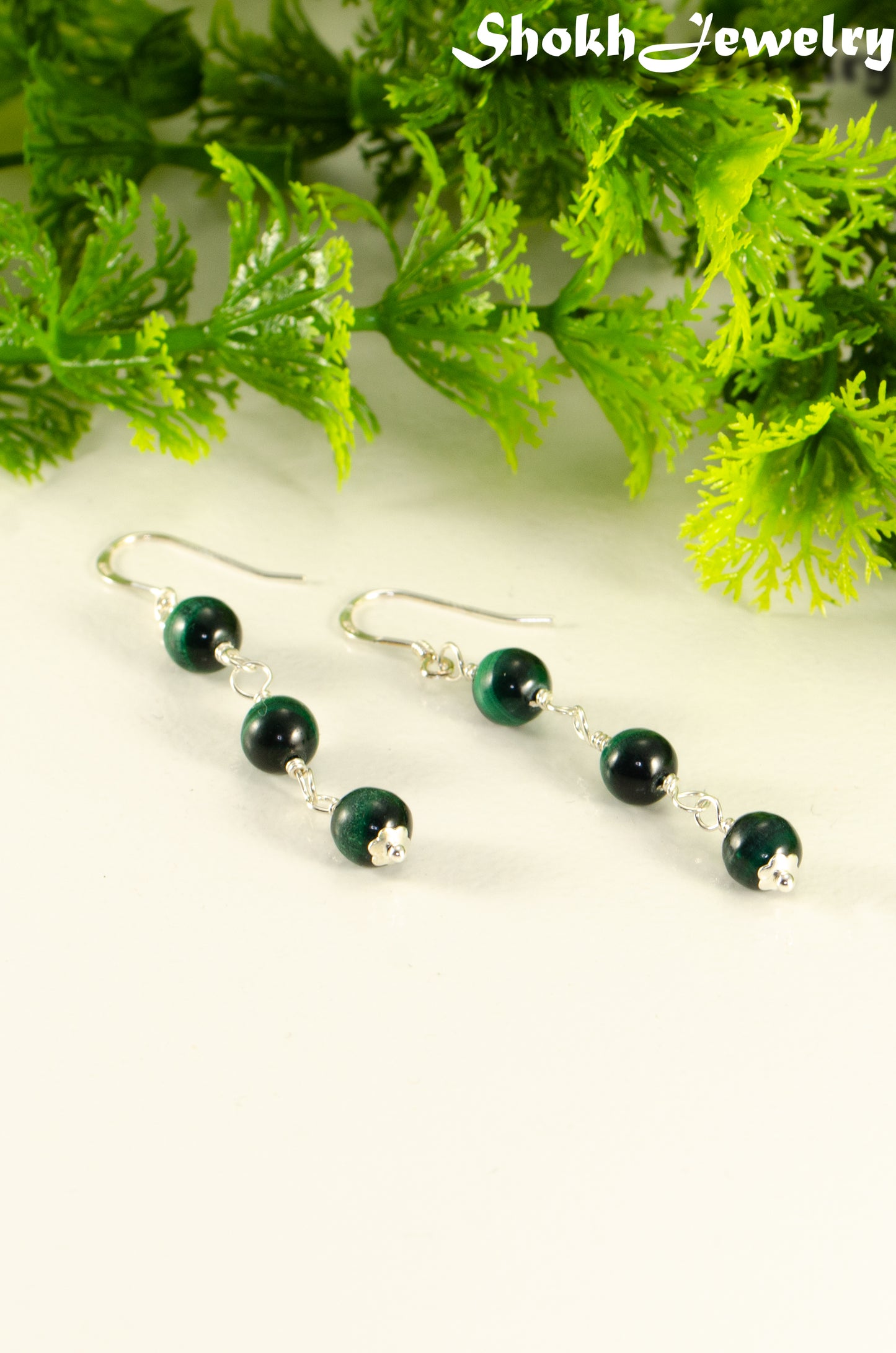 Long Genuine Malachite Dangle Earrings.