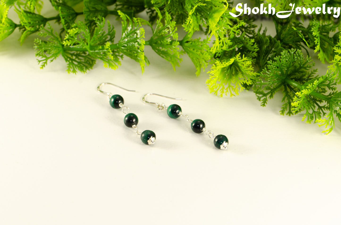 Long Genuine Malachite Dangle Earrings for women.