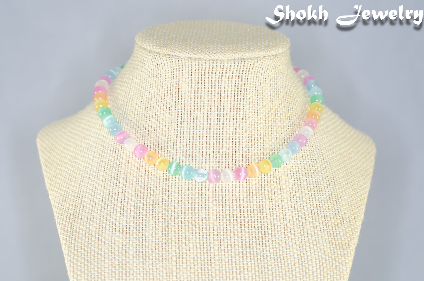 6mm Rainbow Selenite Beaded Choker Necklace