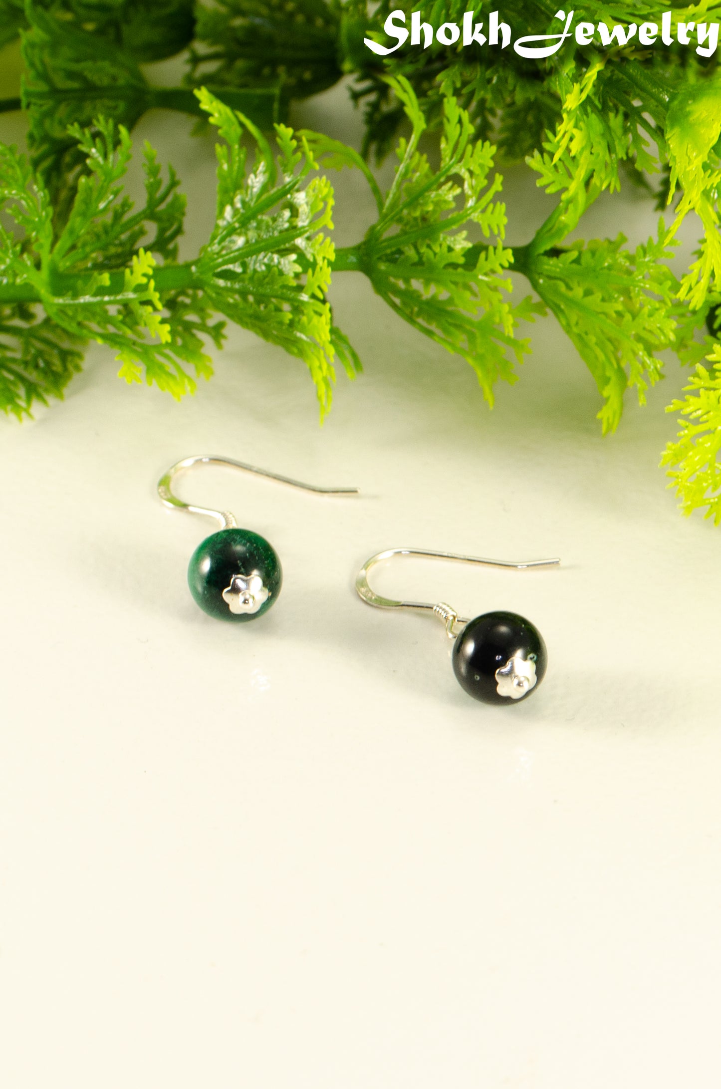 Small Genuine Malachite Drop Earrings.