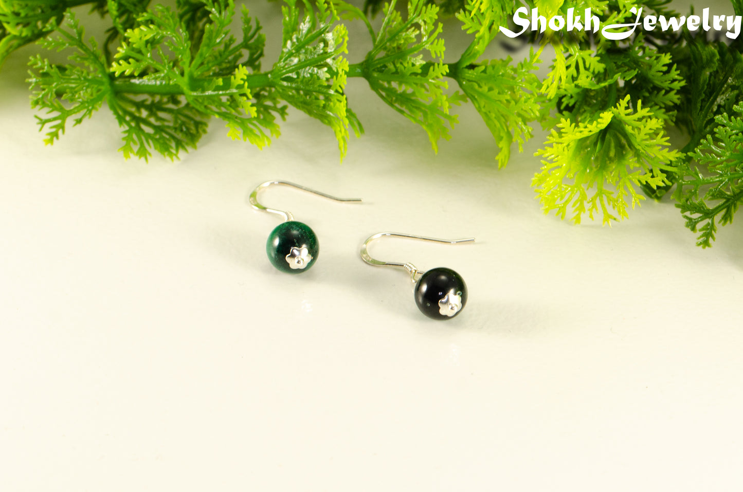 Small Genuine Malachite Drop Earrings for women.