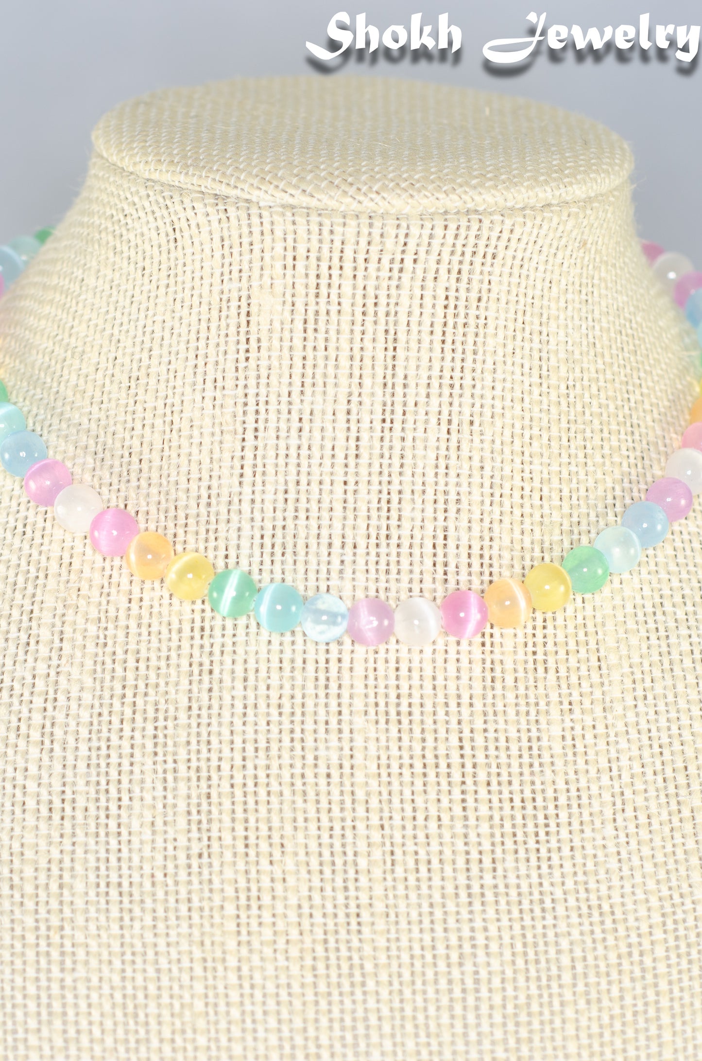 6mm Rainbow Selenite Beaded Choker Necklace
