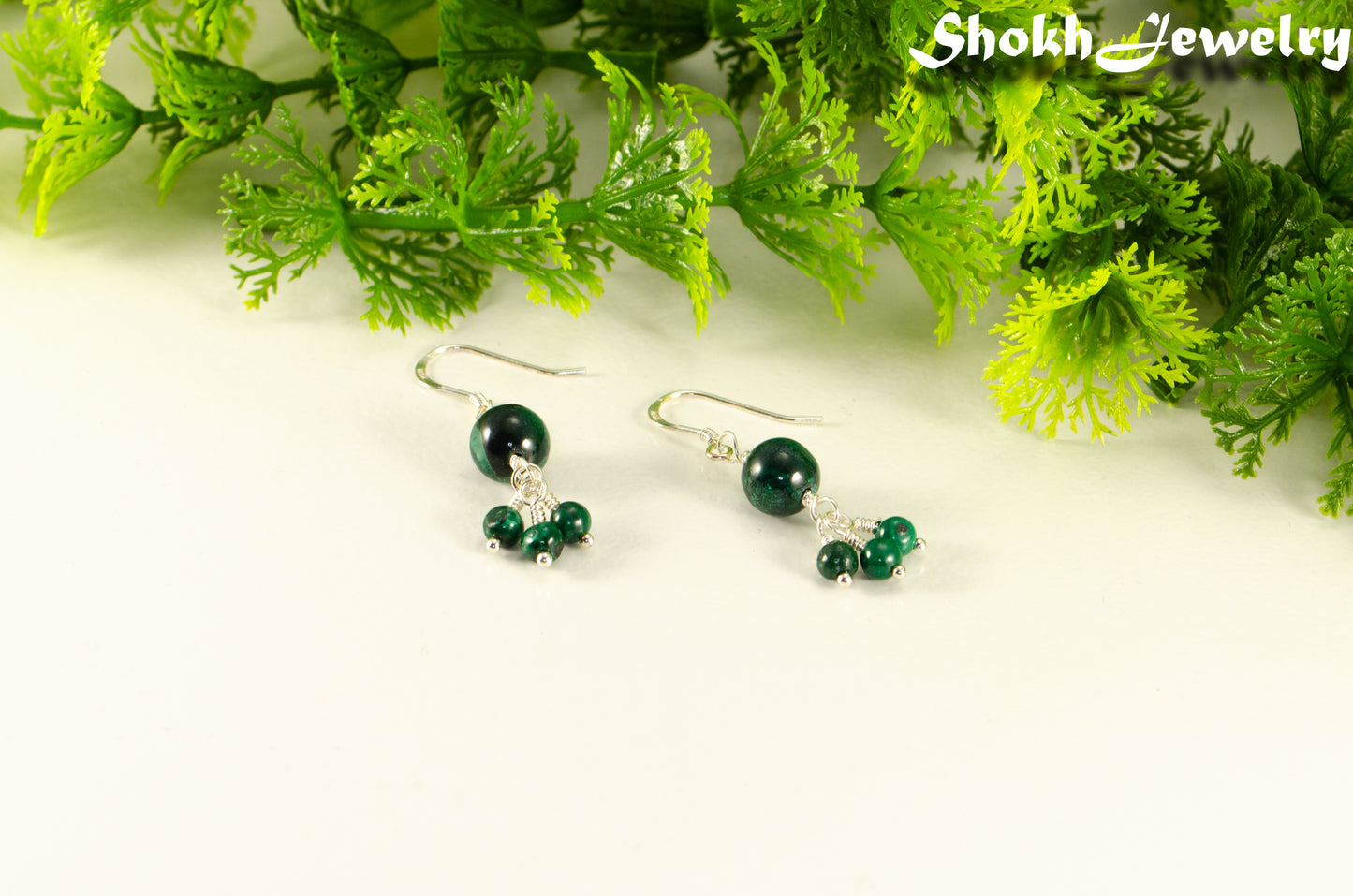 Genuine Malachite Dangle Earrings for women.