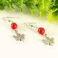 Red Howlite and Tibetan Silver Maple Leaf Dangle Earrings.